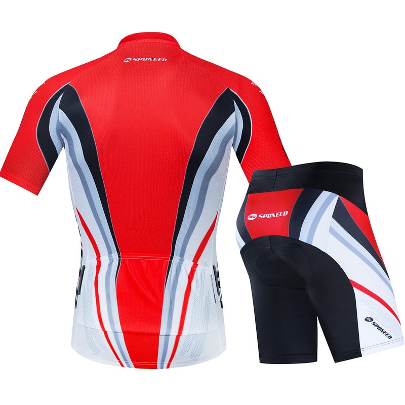 sponeed Cycling Kits for Men Biker Shirt Shorts Padded Biking Outfit Bottoms Bicycles Riding Set Suits XXL US Red - Image 2